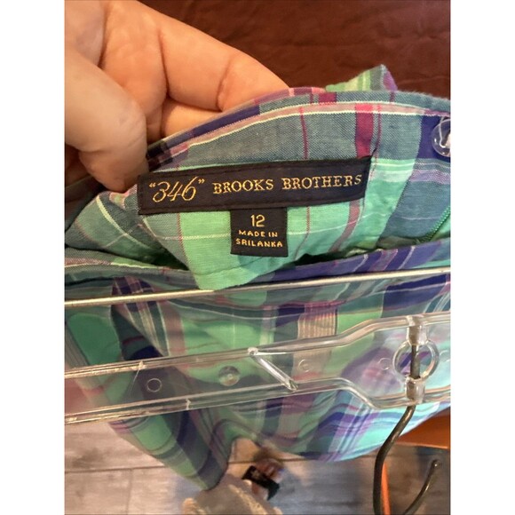 Brooks Brothers Skirt 12 Plaid Green Purple Pockets Tie Back Cotton Checked - Picture 10 of 12